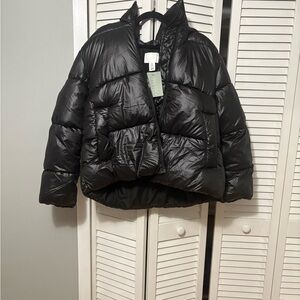 H&M Women’s XL Black Hooded Puffer Jacket NWT